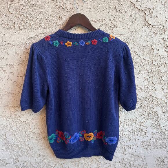 Charter Club Vintage Flower Knit Short Sleeve Sweater Size Medium - Picture 2 of 5